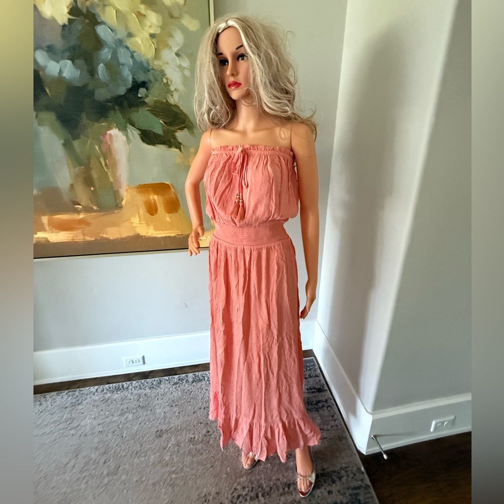 NWT Never Worn. Gorgeous Strapless Light Coral Maxi Dress & Swim Cover-up!